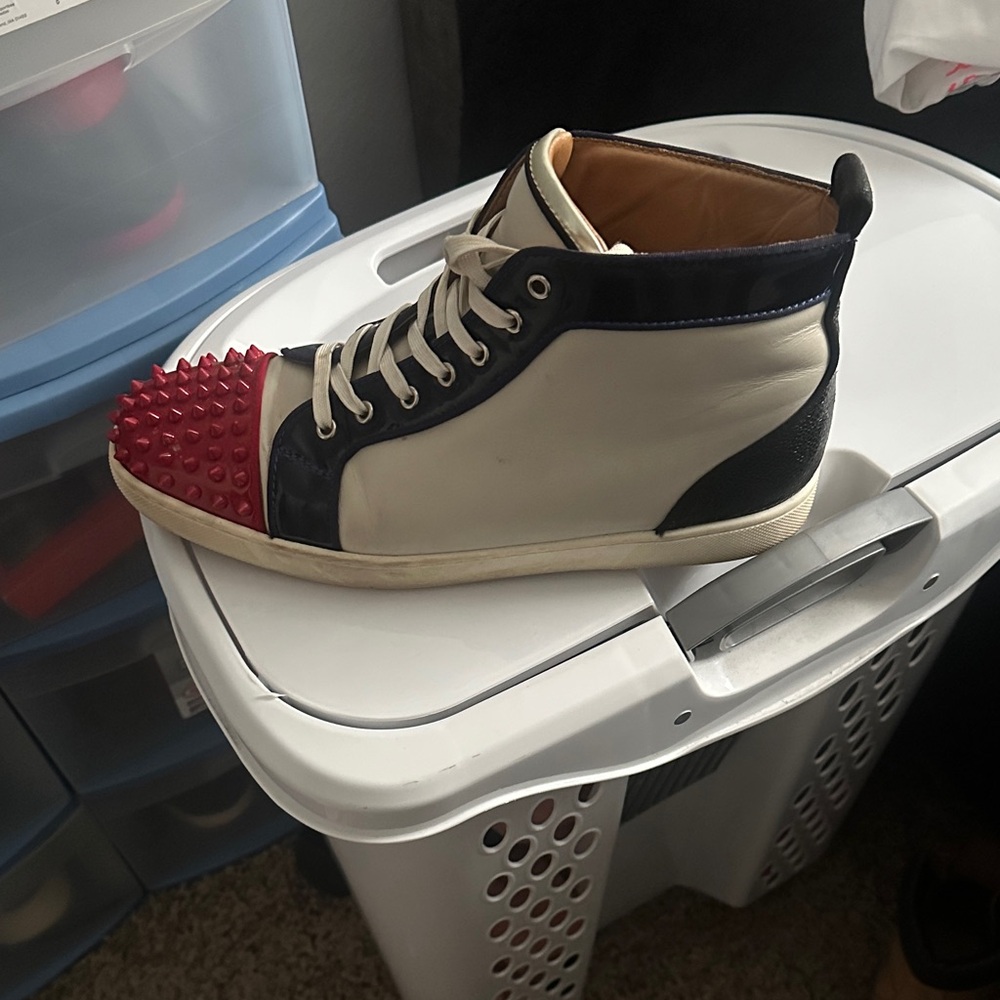 Christian Louboutin Red and White Men's High-Top Sneakers
